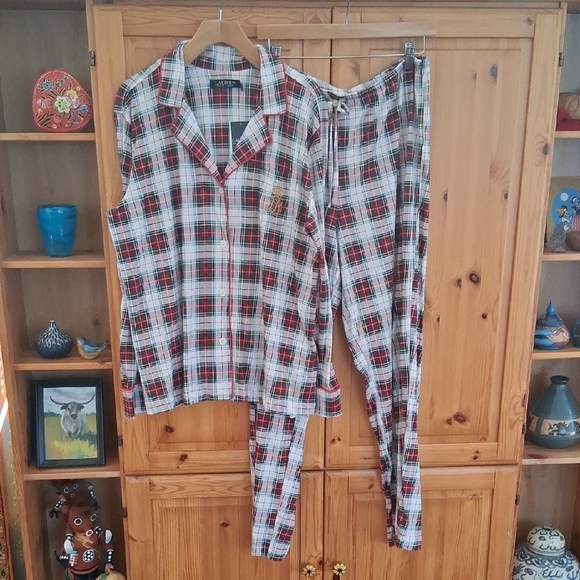 NEW Lauren Ralph Lauren Ivory Red Plaid Pajama Pants Set Size Large - Picture 11 of 11
